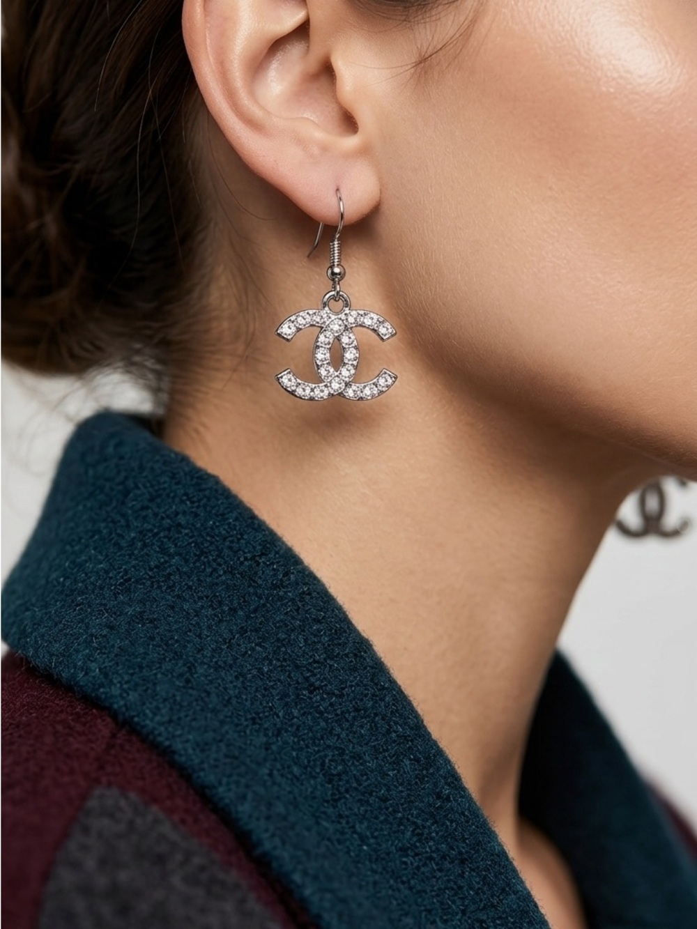 🆕 Crystal CC Drop Earrings - Silver Tone